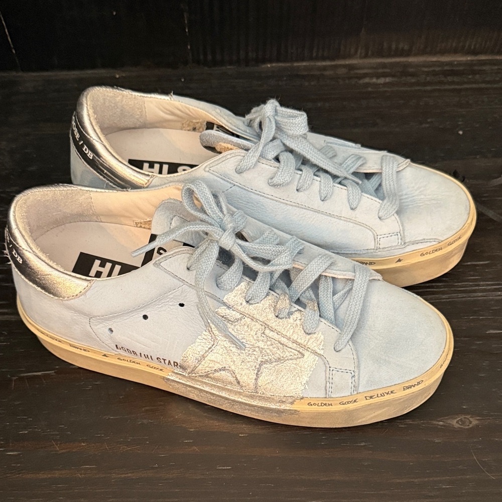 Golden Goose Light Blue and Silver Hi Star. Barely worn. Bag included.
